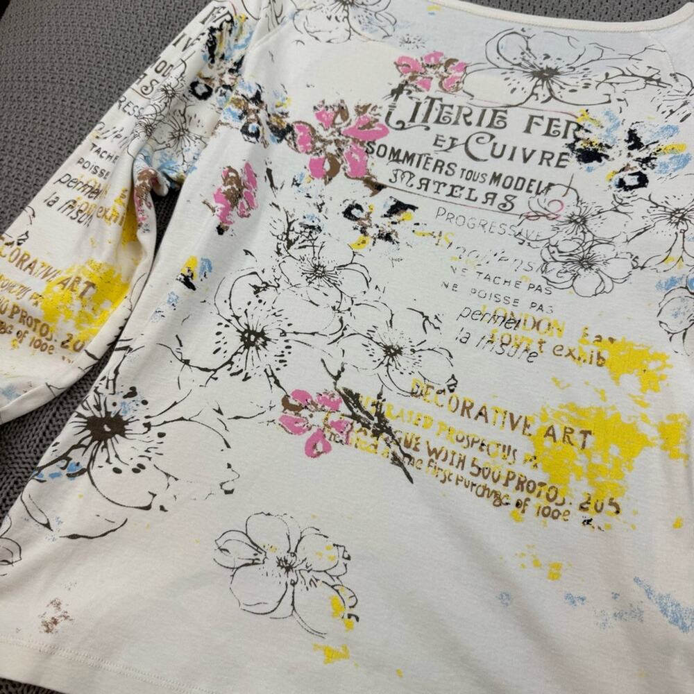 Pierre Cardin Y2K Vintage Floral French Theme 3/4 Sleeve Top ~ Medium - Picture 9 of 11